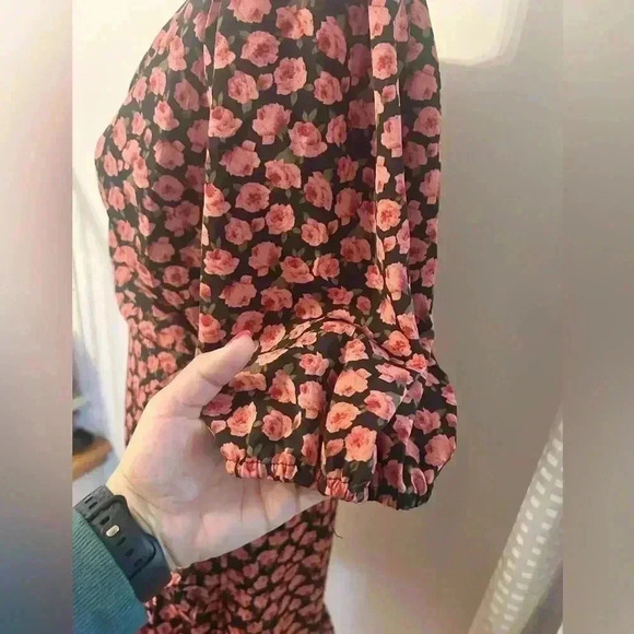 Nasty Gal Collection V Neck Rose Floral Puff Sleeve Ruffle Mini Wrap Dress - Picture 7 of 12